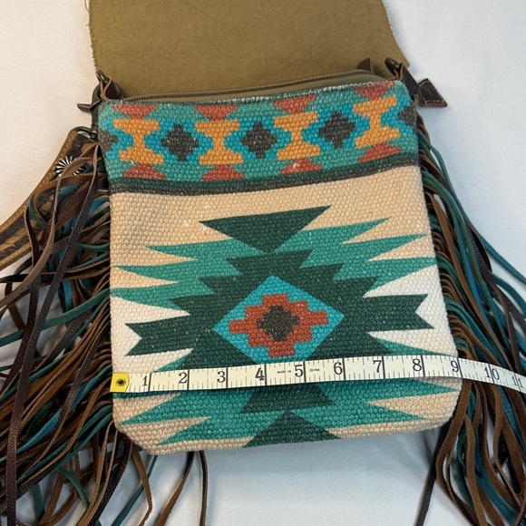 Myra Bag Leopard Print with Teal Fringe Crossbody - Picture 9 of 10